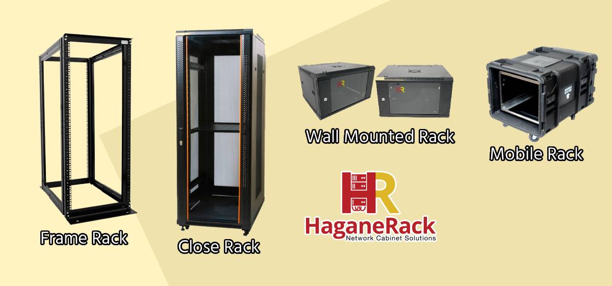 Jenis-jenis rak server untuk kebutuhan perusahaan, meliputi frame rack, close rack, wall mounted rack, dan mobile rack.